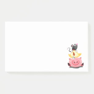 Cute Best Friends Piggy Chick and Mouse - Cartoon Post-it Notes