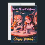 Cute Best Girlfriend Birthday Card<br><div class="desc">This cute and vibrant birthday card is perfect for your best friend or girlfriend. The card features a cartoon-style illustration of two girls sitting at a coffee shop counter, smiling and enjoying each other's company. The pink and orange colour palette gives the card a fun and playful vibe. The text...</div>