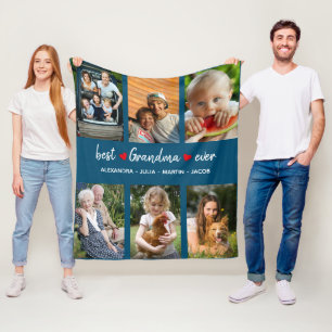Cute Best Grandma Ever 6 Photo Custom Fleece Blanket