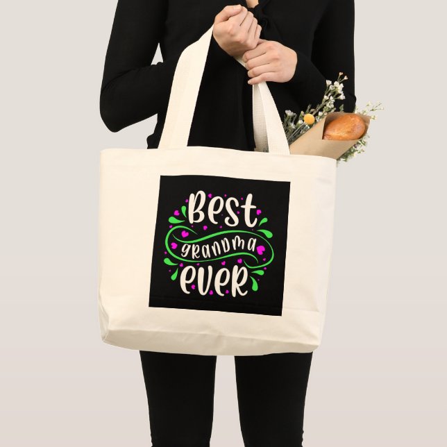 cute best Grandma ever word art Large Tote Bag (Front (Product))