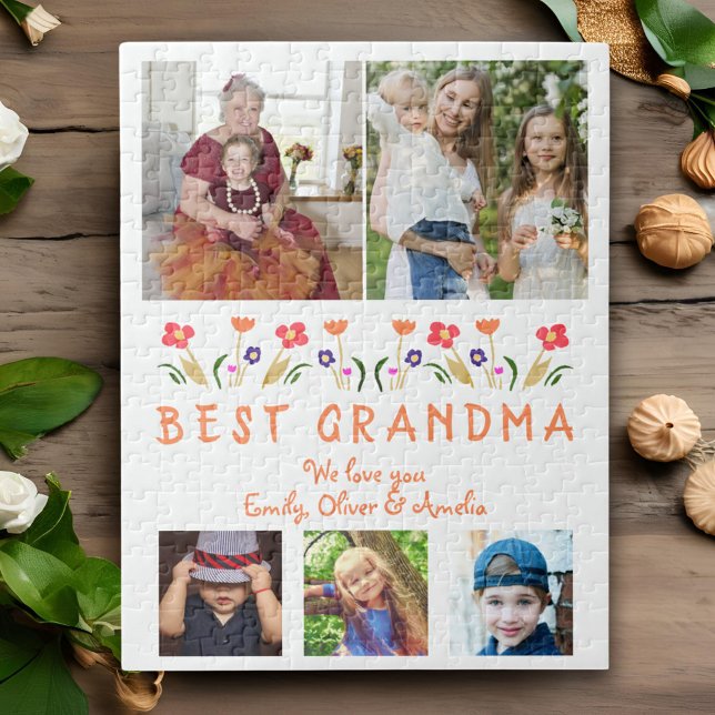 Cute Best Grandma Flowers Floral Family Photo Jigsaw Puzzle (Creator Uploaded)