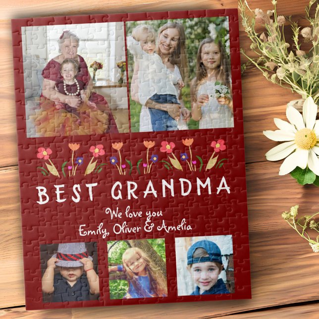 Cute Best Grandma Flowers Floral Family Photo Jigsaw Puzzle (Creator Uploaded)