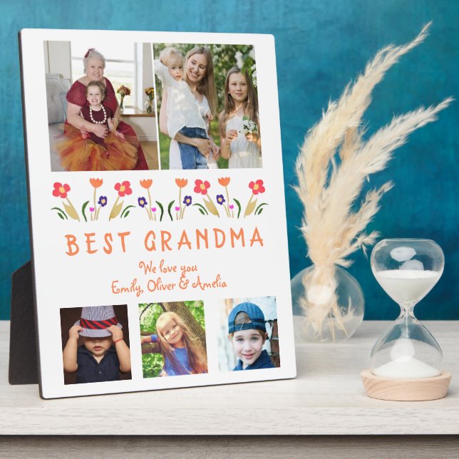 Cute Best Grandma Flowers Floral Family Photo Plaque (Side)