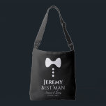 Cute Best Man White Tie Tuxedo Wedding Swag Crossbody Bag<br><div class="desc">These fun bags are designed as favours, gifts, or swag bags for your wedding best man. They feature an image of a white tie with three buttons and text that reads Best Man with a space to enter his name as well as the wedding couple's names and wedding date. Great...</div>