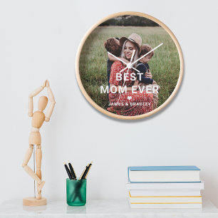 Cute BEST MOM EVER Heart Mother's Day Photo Clock