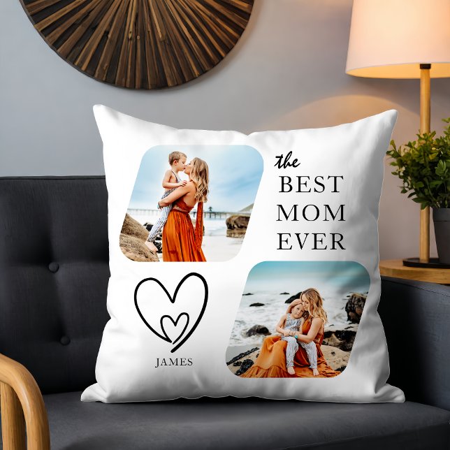 Cute BEST MOM EVER Heart Mother's Day Photo Cushion (Creator Uploaded)
