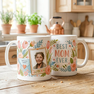 Cute Best Mum Ever Floral Photo Name Mother’s Day Coffee Mug