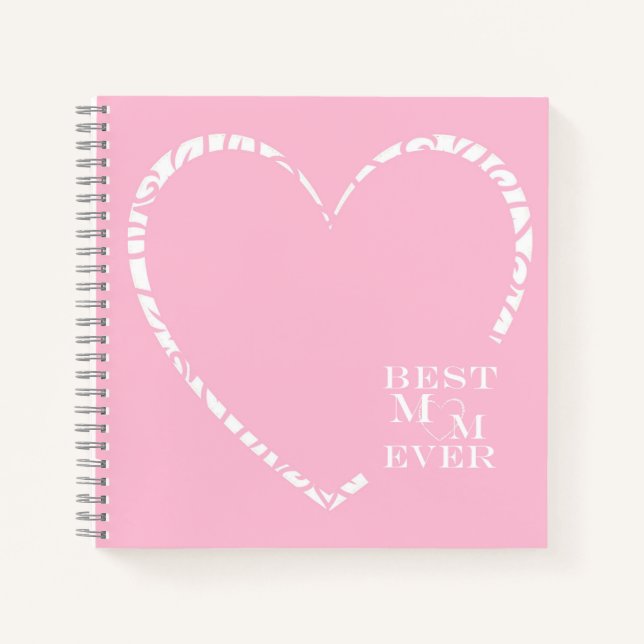 Cute "Best Mum Ever" Heart 3-Photo, Pink & White Notebook (Front)