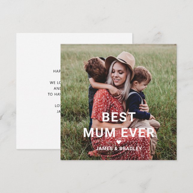 Cute BEST MUM EVER Heart Mother's Day Photo Holiday Card (Front/Back)