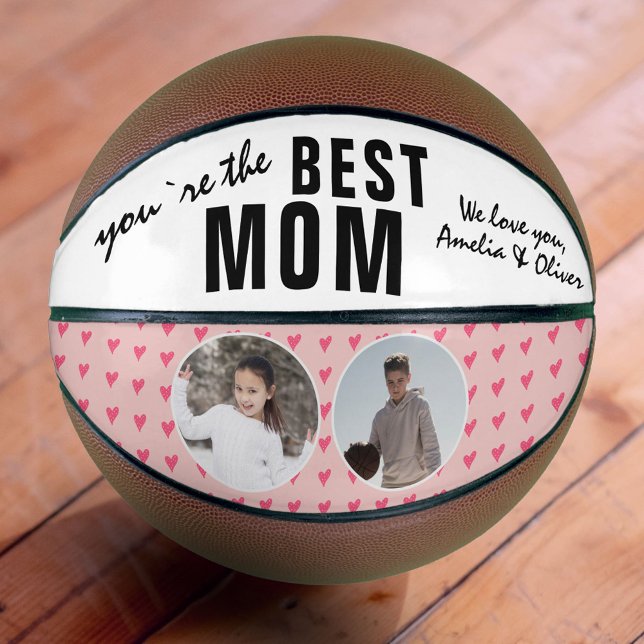 Cute Best Mum Pink Heart 2 Photo Collage  Basketball (Creator Uploaded)