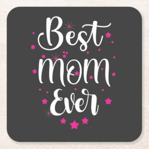Cute Best Mum Text And Little Stars Square Paper Coaster