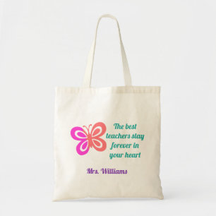 Cute Best Teacher Butterfly Quote Pretty Monogram Tote Bag