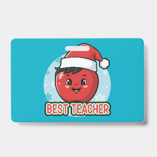 Cute Best Teacher Christmas Apple Holiday ID Badge