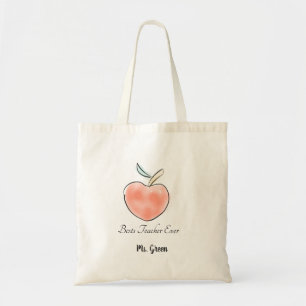 Cute Best Teacher Ever Watercolor Apple Tote Bag