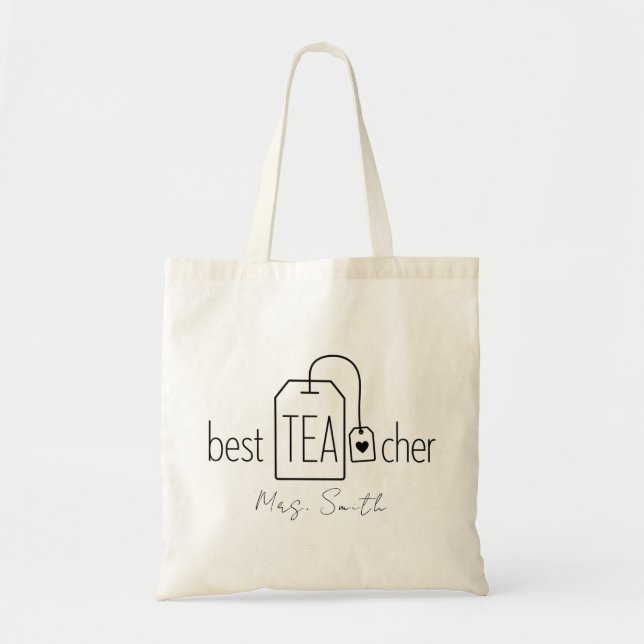 Cute Best Teacher Tea Pun Custom Name Tote Bag (Front)