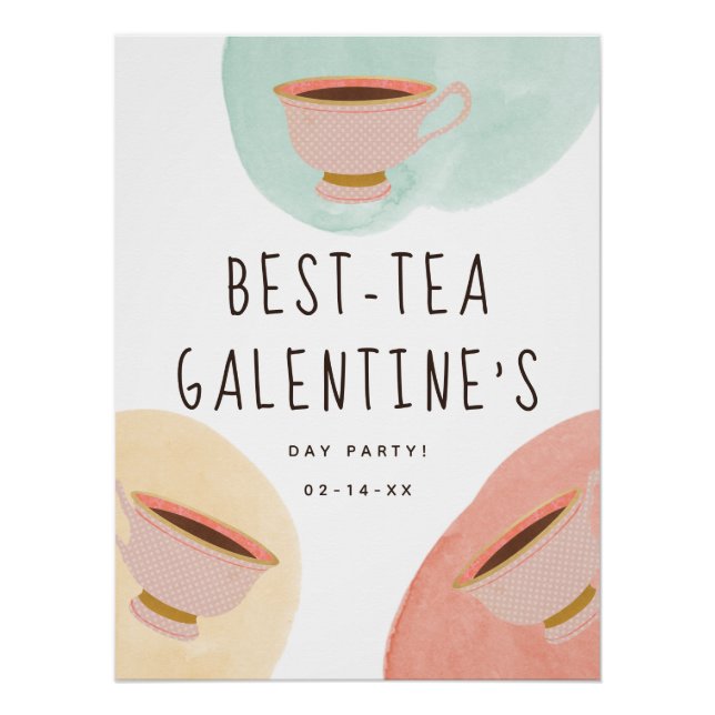 Cute Best-Teas Galentine's Day Party Poster (Front)