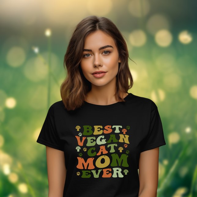 Cute Best Vegan Cat Mum, Retro Colours T-Shirt (Creator Uploaded)