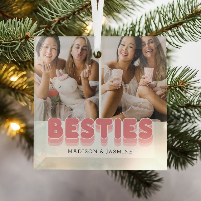 Cute Besties Best Friends Photo Christmas Glass Tree Decoration (Creator Uploaded)