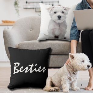 Cute Besties Brush Script Black and White Pet Cushion