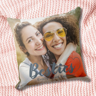 Cute Besties Dusty Blue Heart and Names Cushion