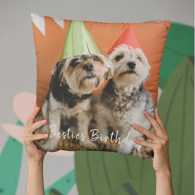 Cute Besties Photo Dog Lover Birthday Christmas Cushion (Creator Uploaded)