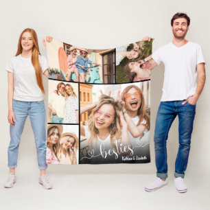 Cute Besties Script Best Friend Photo Fleece Blanket