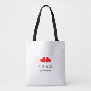 Cute BETTER TOGETHER red hearts with your names Tote Bag