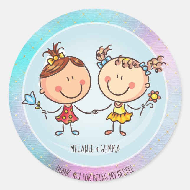 Cute BFF Besties Kawaii Gifts for Girls Friends Classic Round Sticker (Front)