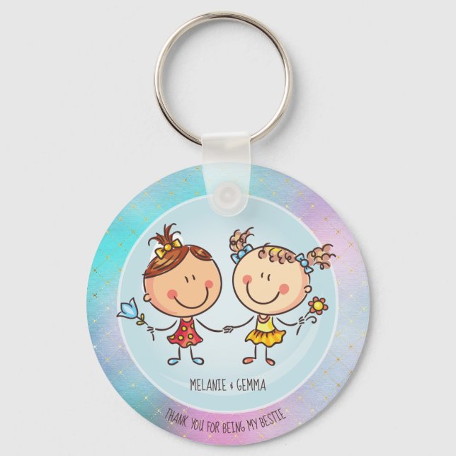 Cute BFF Besties Kawaii Gifts for Girls Friends Key Ring (Front)