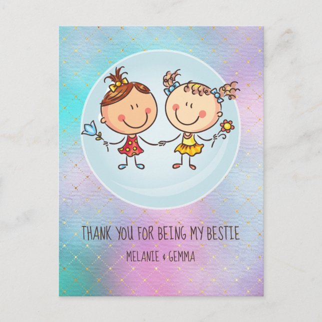 Cute BFF Besties Kawaii Gifts for Girls Friends Postcard (Front)