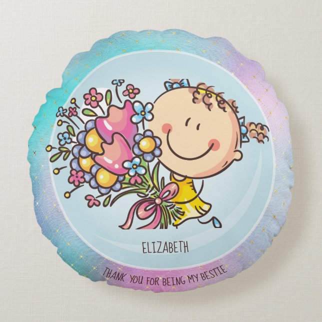 Cute BFF Besties Kawaii Gifts for Girls Friends Round Cushion (Front)