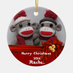 CUTE BFF Sock Monkey ROUND Ornament 2014