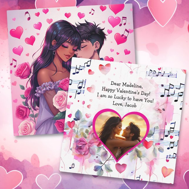 Cute Bi-Racial Anime Personalised Valentine's Day Card (Creator Uploaded)