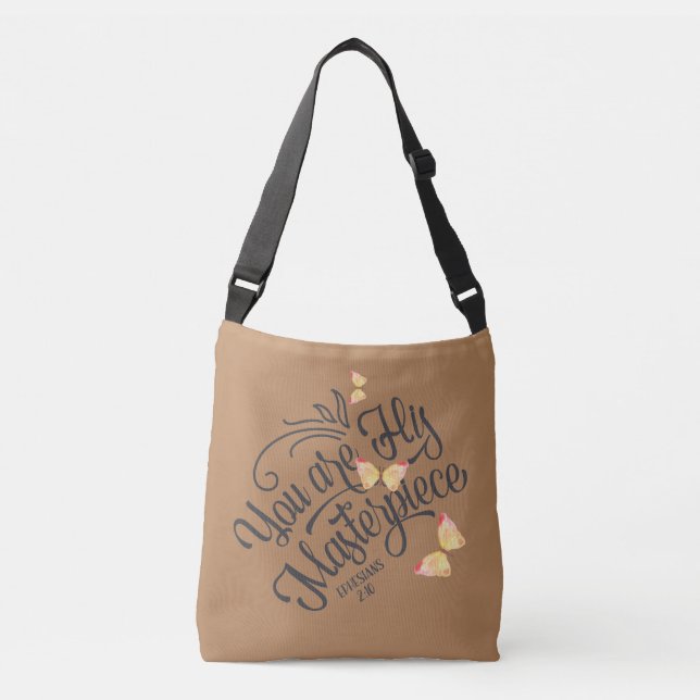 Cute Bible Quote Ephesians 2:10 With Butterflies Crossbody Bag (Front)