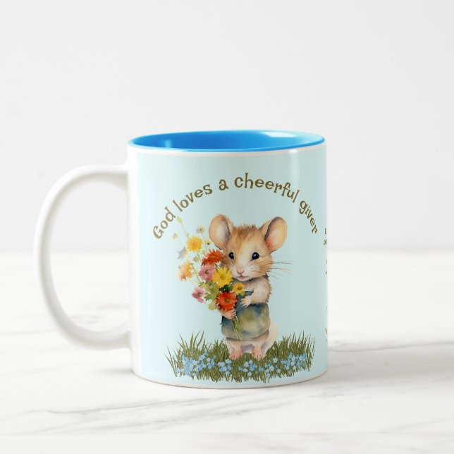 Cute Bible Scripture Mug Mouse Flowers Blue Aqua (Left)