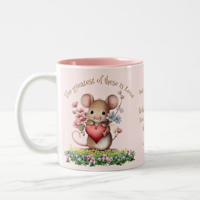 Cute Bible Scripture Mug Mouse Heart Pink (Left)