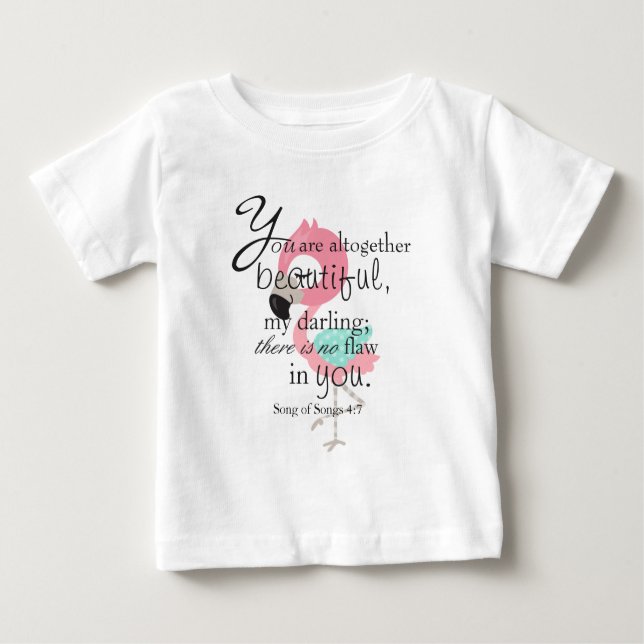 Cute Bible Verse Tropical Flamingo Baby T-Shirt (Front)