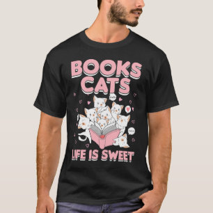 Cute bibliophile cat beech life is sweet T-Shirt