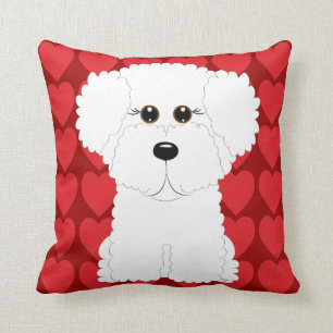 Cute Bichon Frise and Hearts Throw Pillow