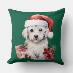 Cute Bichon Frise at Christmas Cushion