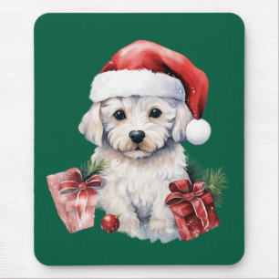 Cute Bichon Frise at Christmas Mouse Pad