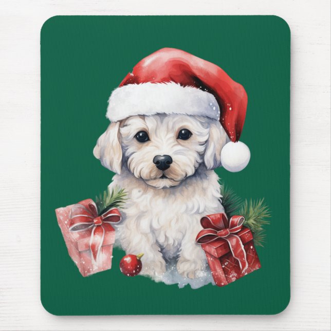 Cute Bichon Frise at Christmas Mouse Pad (Front)