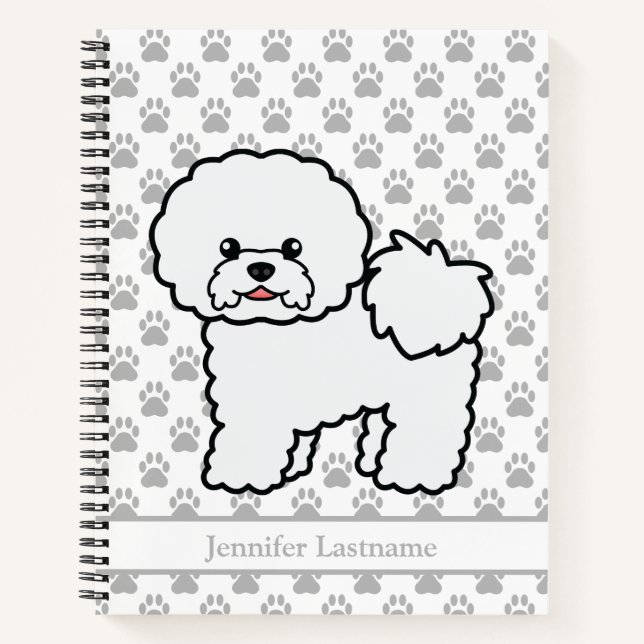 Cute Bichon Frise Cartoon Dog With Custom Text Notebook (Front)