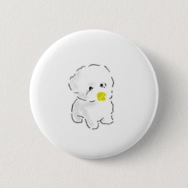 Cute Bichon Frise Dog Wearing Duck Bill Muzzle 6 Cm Round Badge (Front)