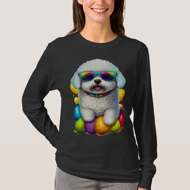 Cute Bichon Frise Easter Eggs Dog Costume Womens M T-Shirt (Front)