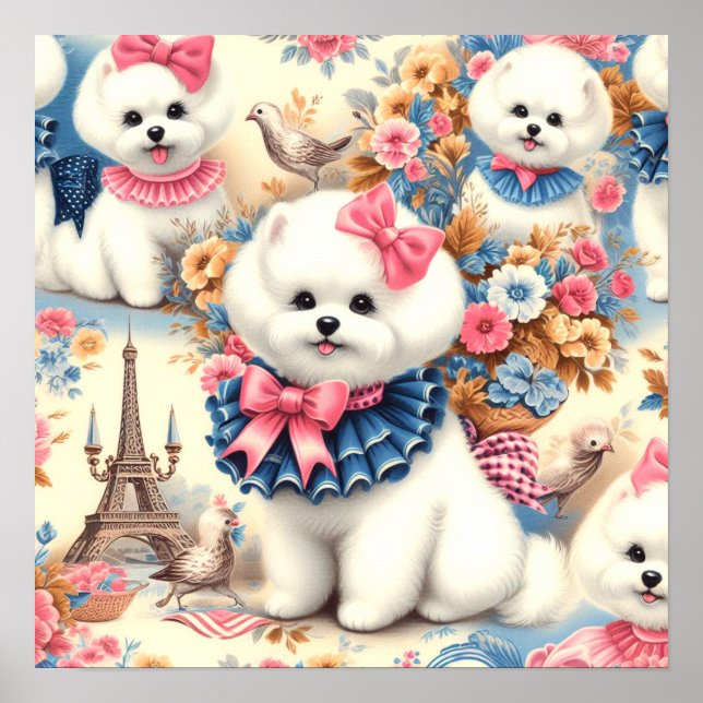 Cute Bichon Frisé Seamless Poster (Front)