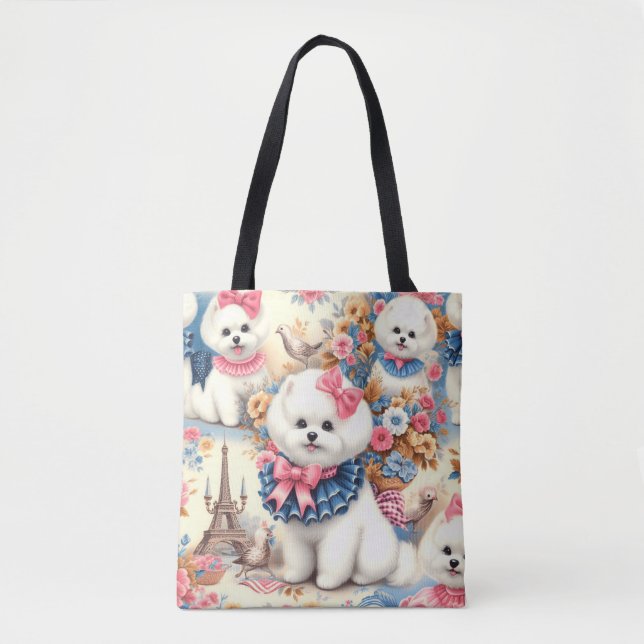 Cute Bichon Frisé Seamless Tote Bag (Front)