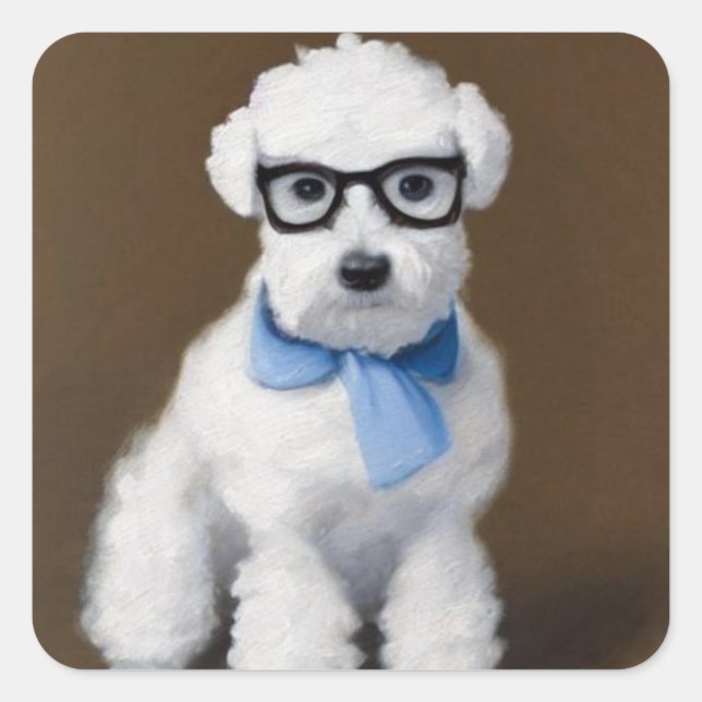 Cute Bichon Frisé Wearing Glasses  Square Sticker (Front)