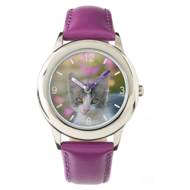 Cute Bicolor Kitten Fluffy Cat Photo -- dial-plate Watch (Front)