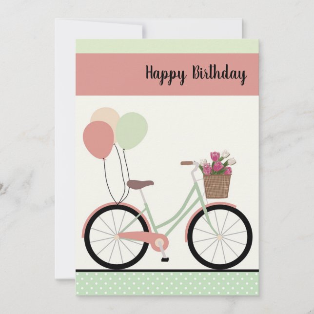 Cute Bicycle and Balloons Happy Birthday Card (Front)